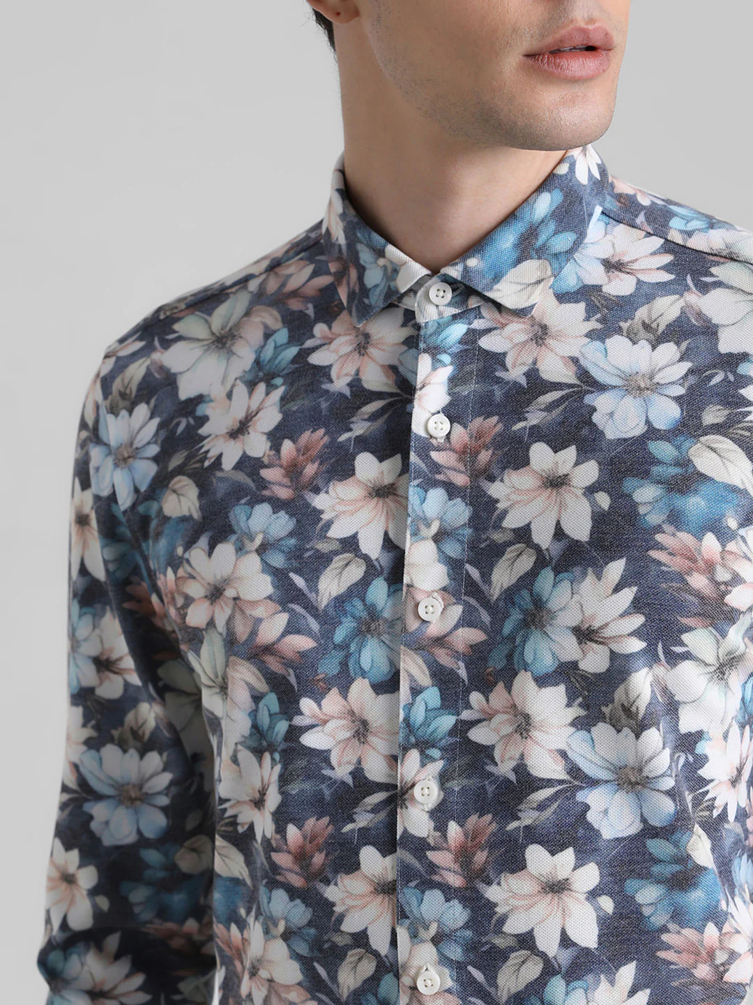 Grey Floral Full Sleeves Shirt - Image 4