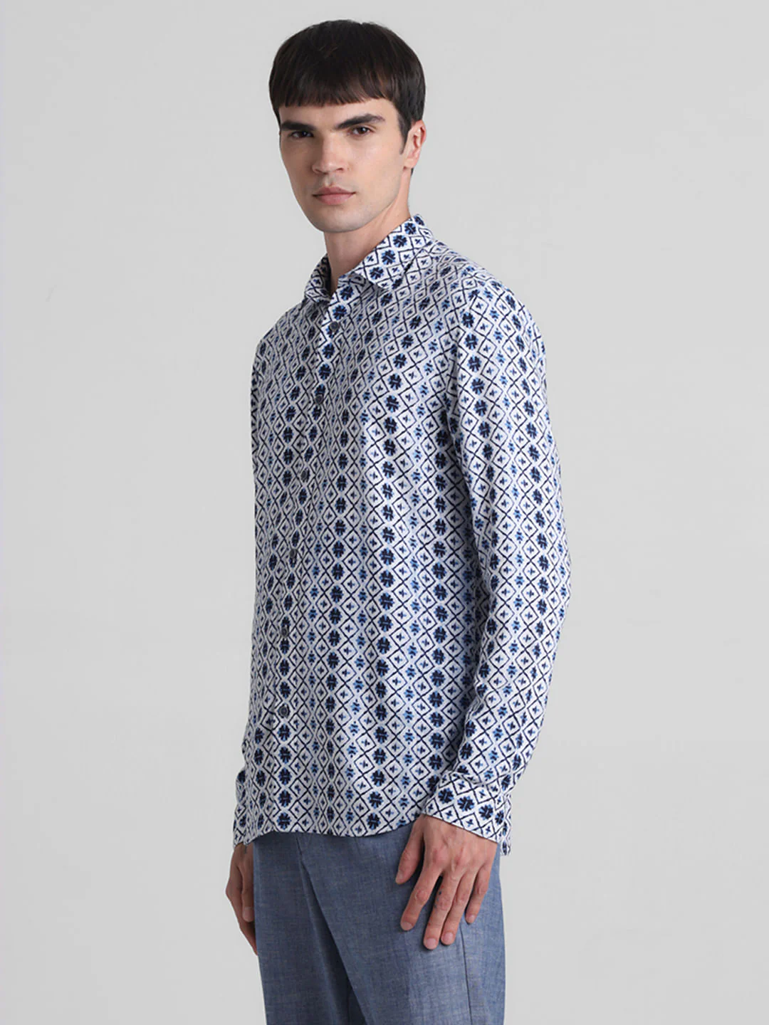Blue Printed Full Sleeves Shirt - Image 3