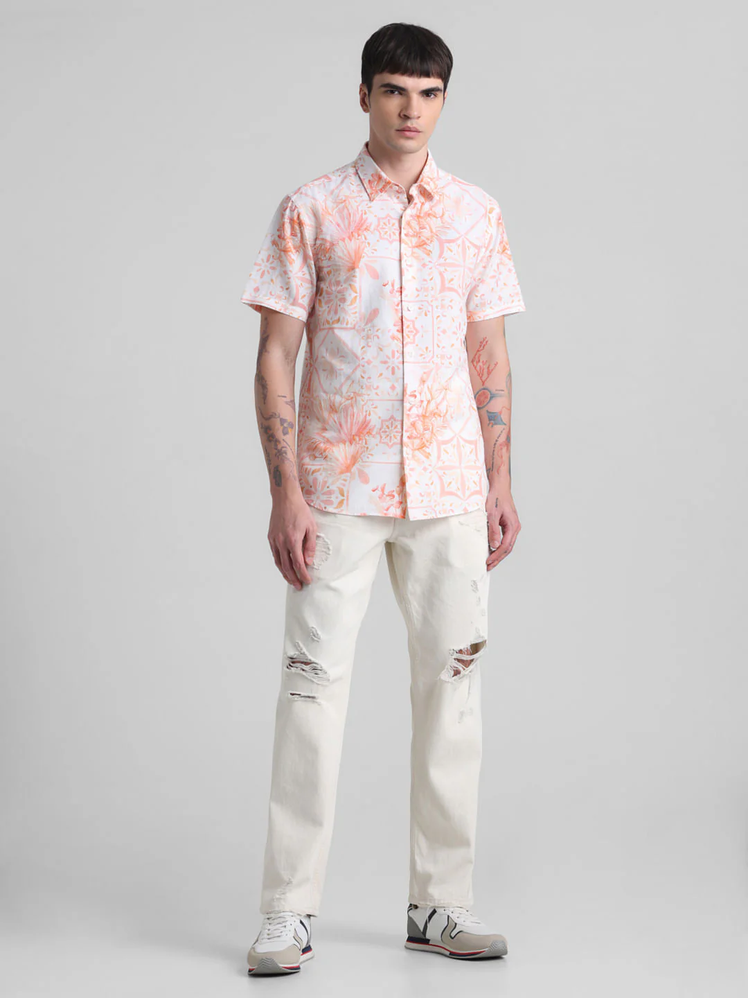 Peach Linen Blend Printed Shirt - Image 6