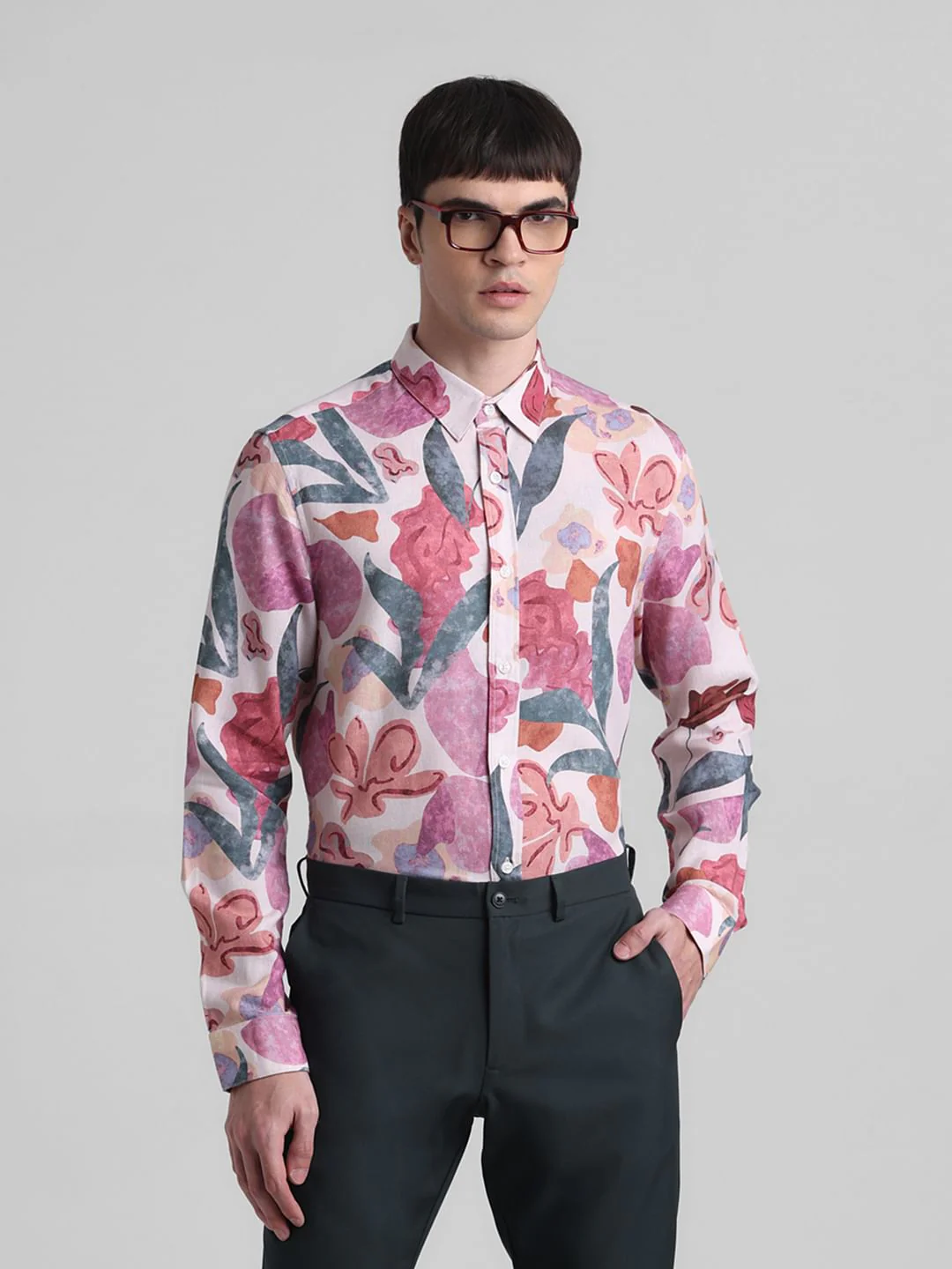 Peach Floral Full Sleeves Shirt