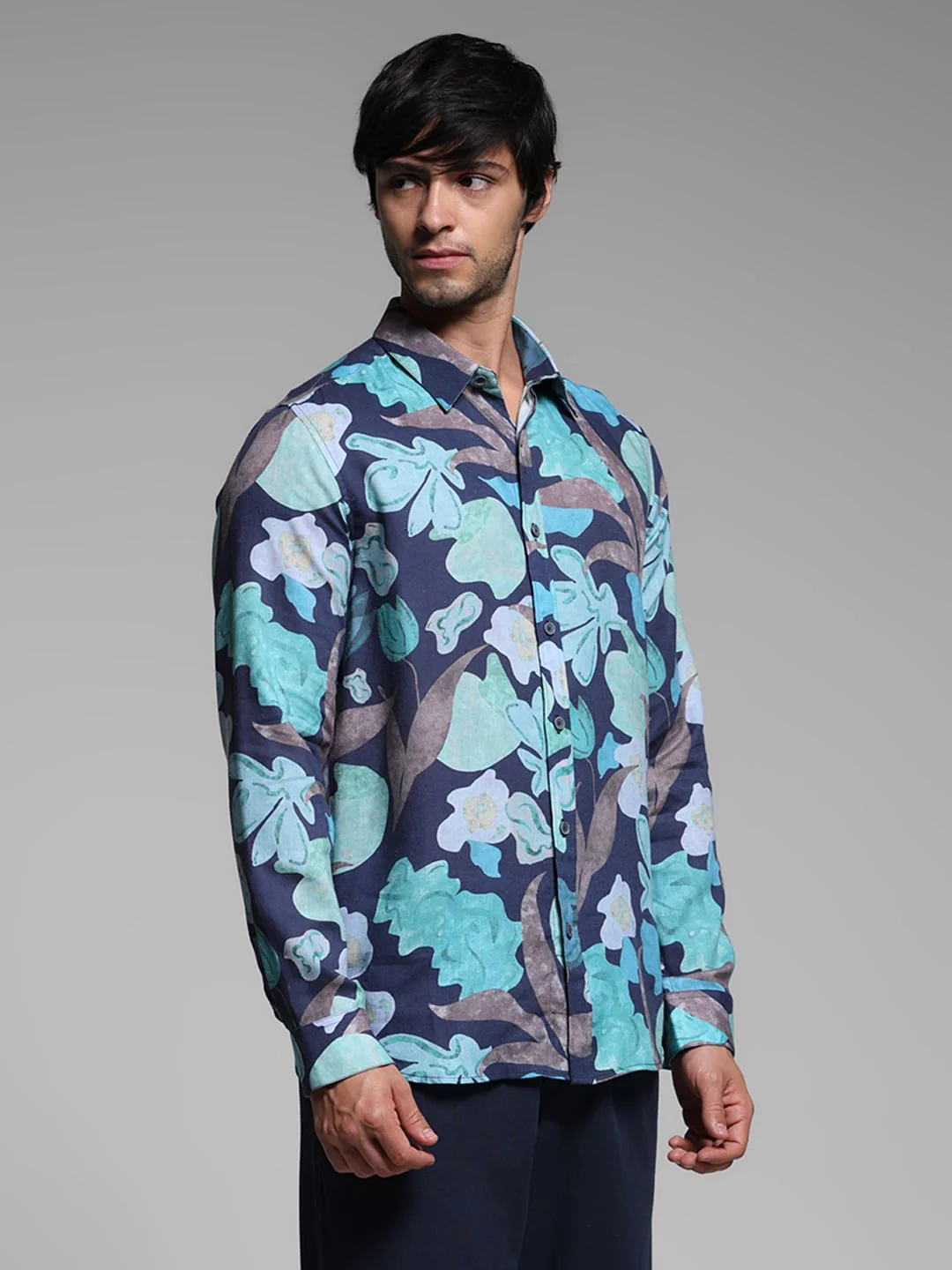 Blue Floral Lyocell Linen Shirt - Image 3