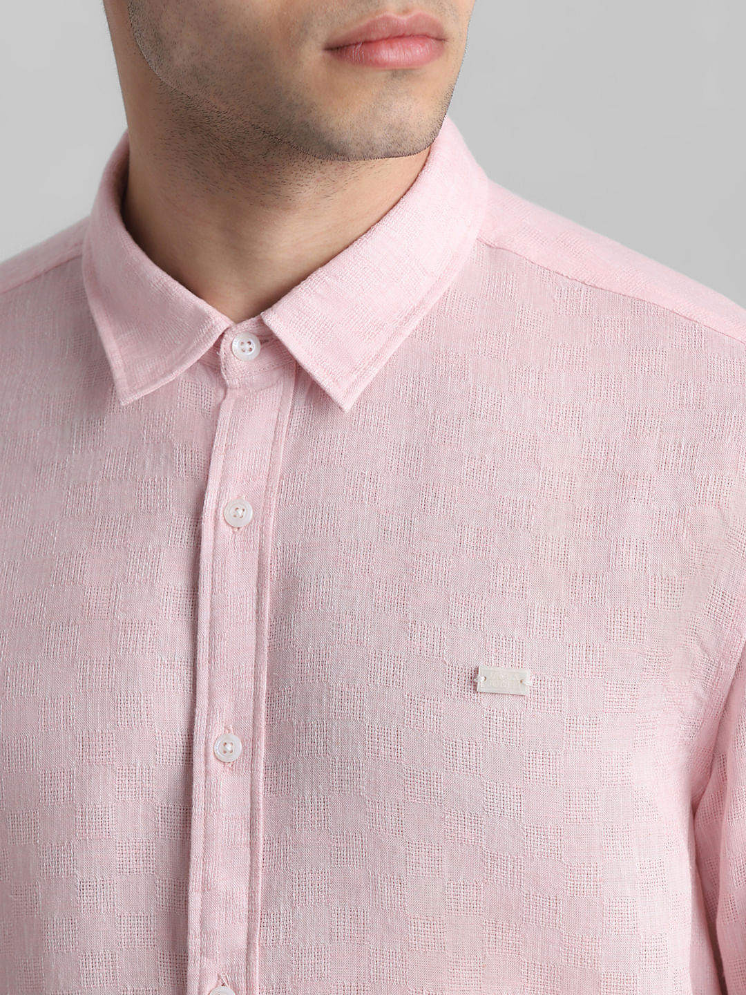 Pink Textured Full Sleeves Shirt - Image 5