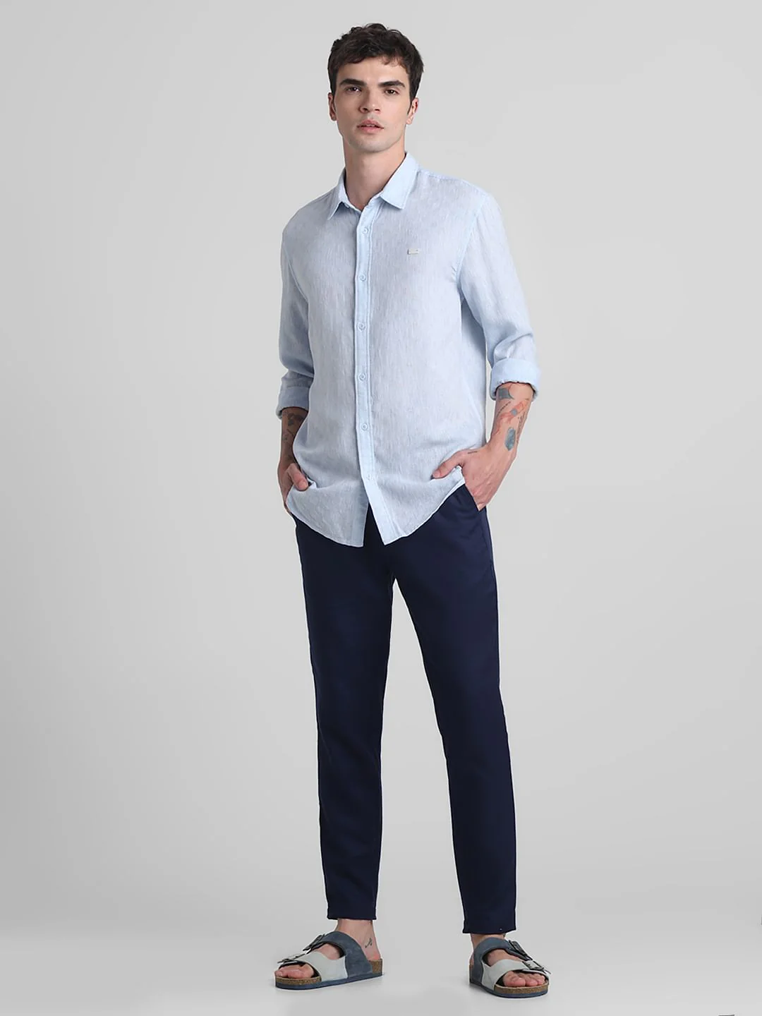 Light Blue Linen Full Sleeves Shirt - Image 6