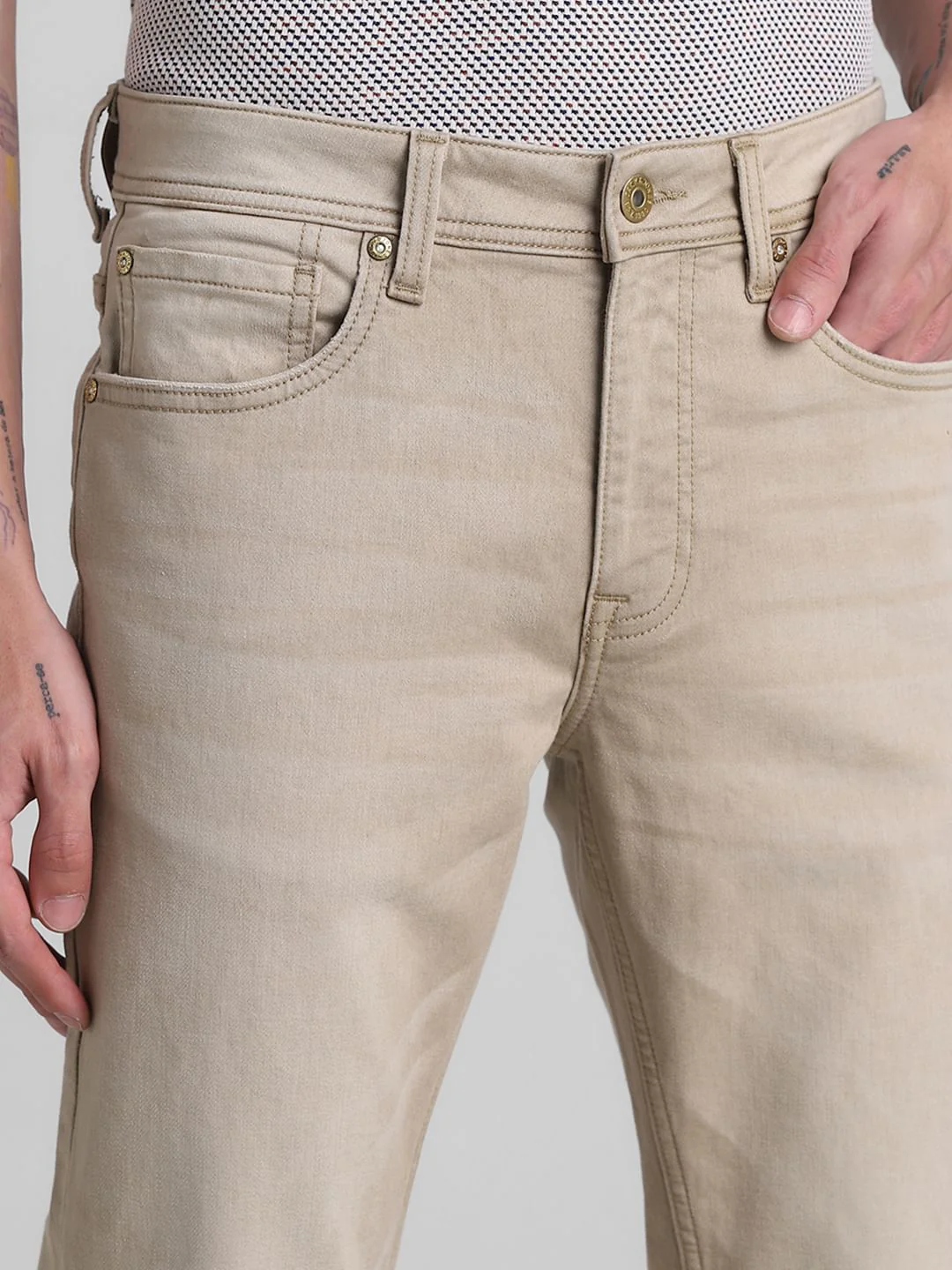 Beige Mid Rise Clark Regular Fit Jeans - Image 4