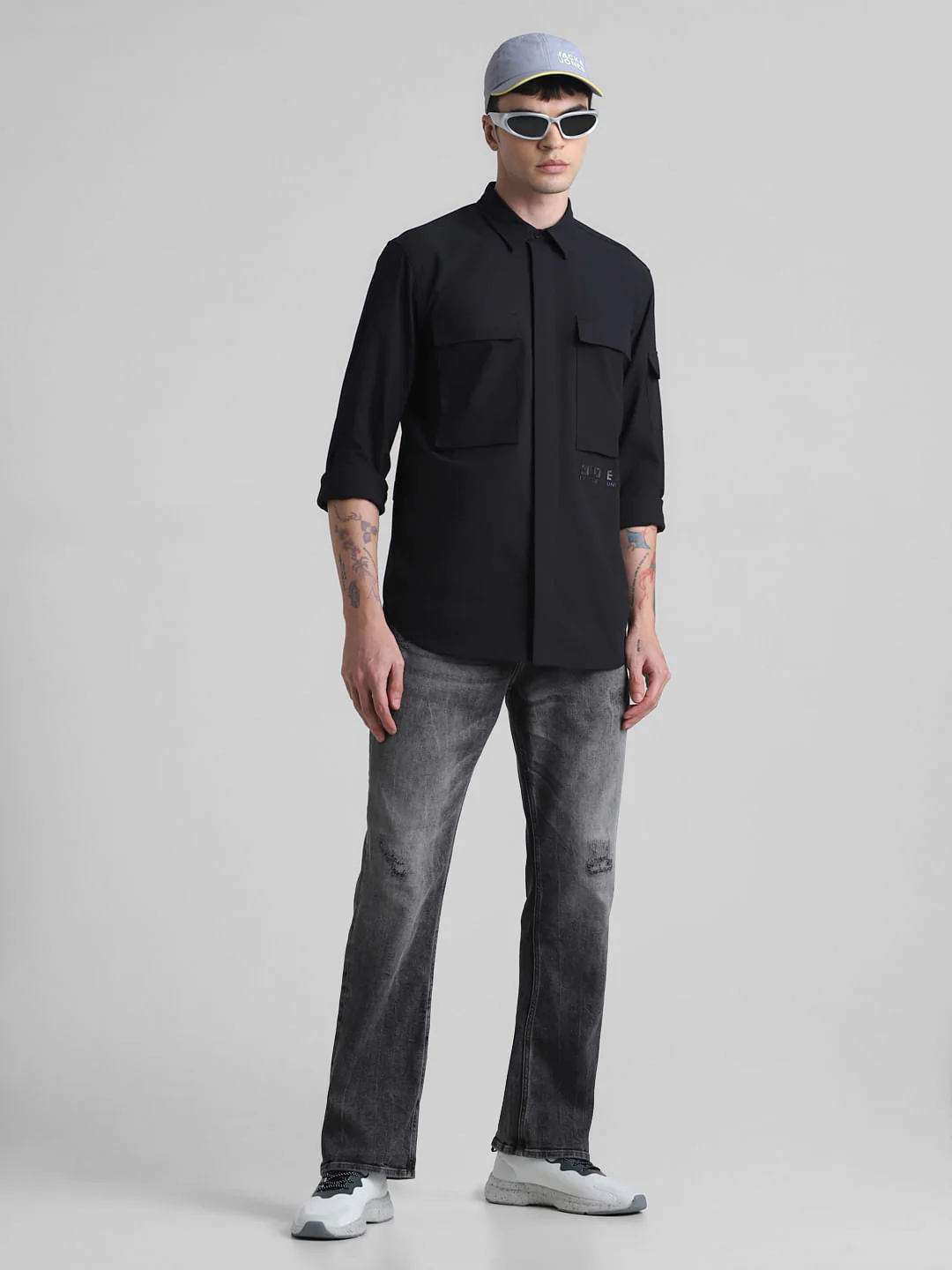 Grey Distressed Bootcut Jeans - Image 5