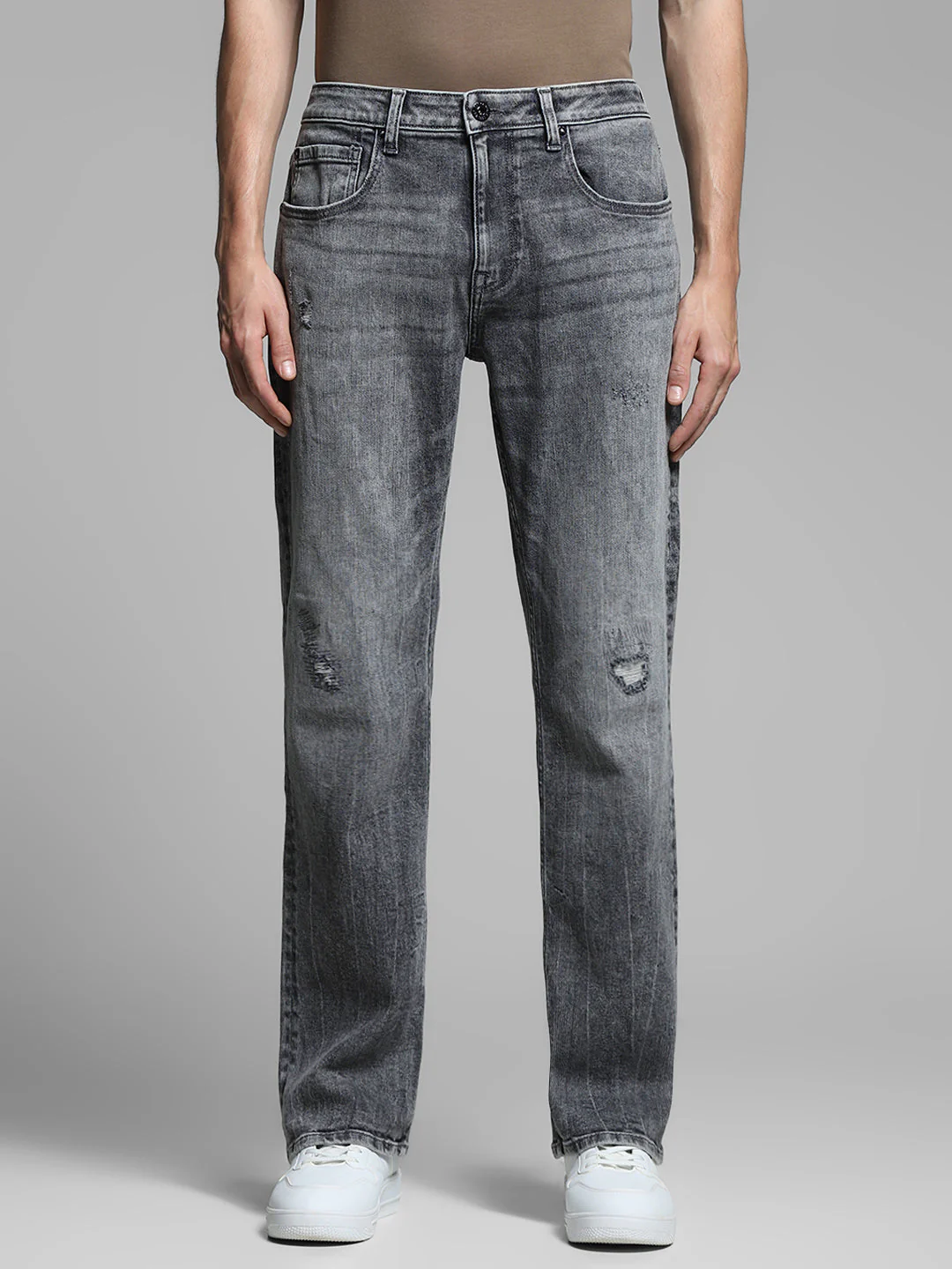 Grey Distressed Bootcut Jeans - Image 8
