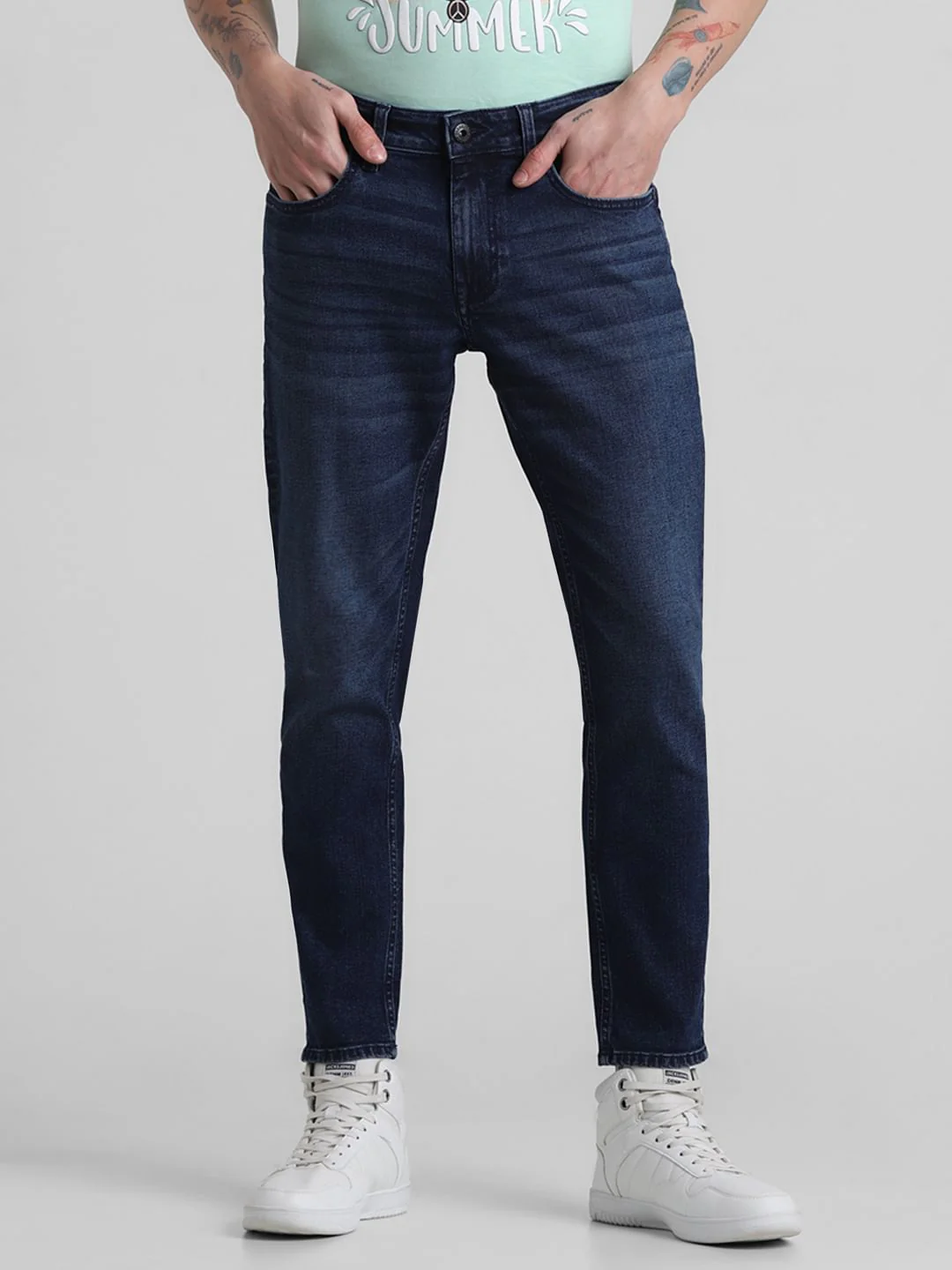 Dark Blue Mid Rise Brak Slim Fit Jeans