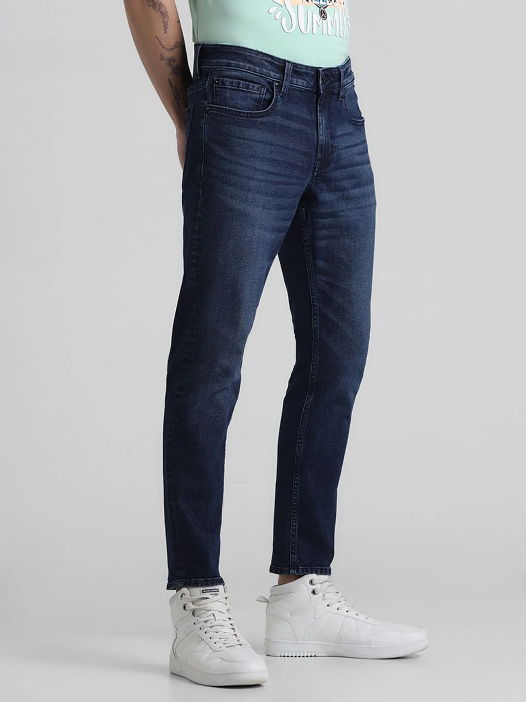 Dark Blue Mid Rise Brak Slim Fit Jeans - Image 2