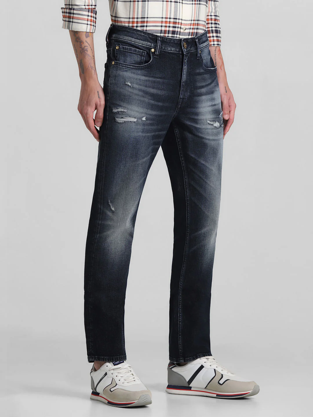 Dark Blue Mid Rise Distressed Regular Fit Jeans - Image 2