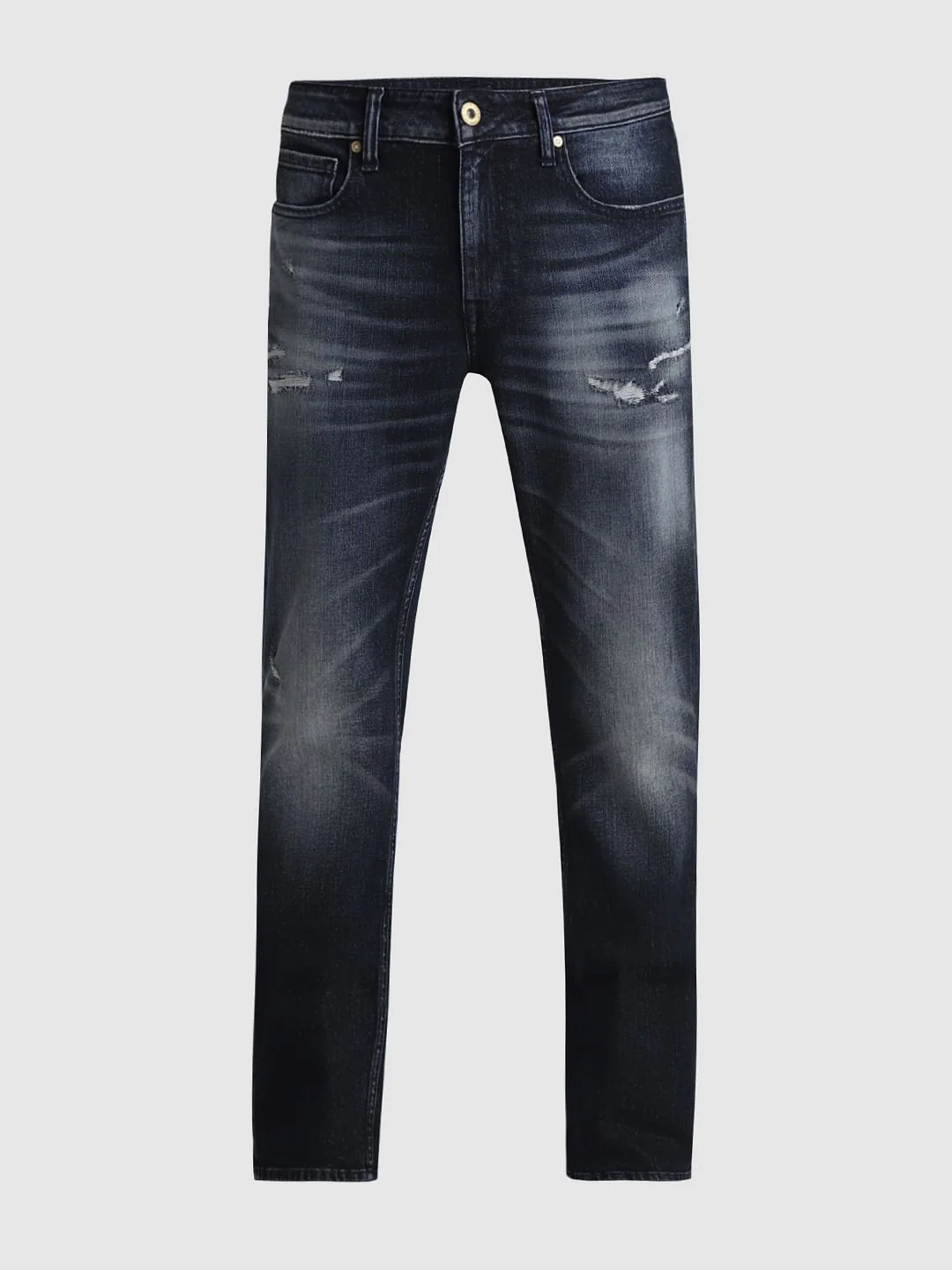 Dark Blue Mid Rise Distressed Regular Fit Jeans - Image 7