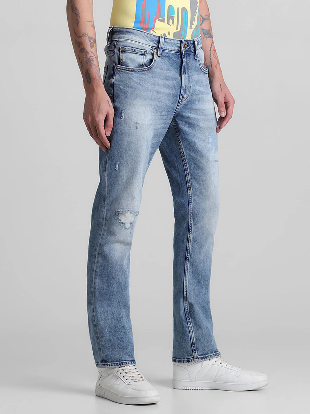 Light Blue Distressed Clark Regular Fit Jeans - Image 2