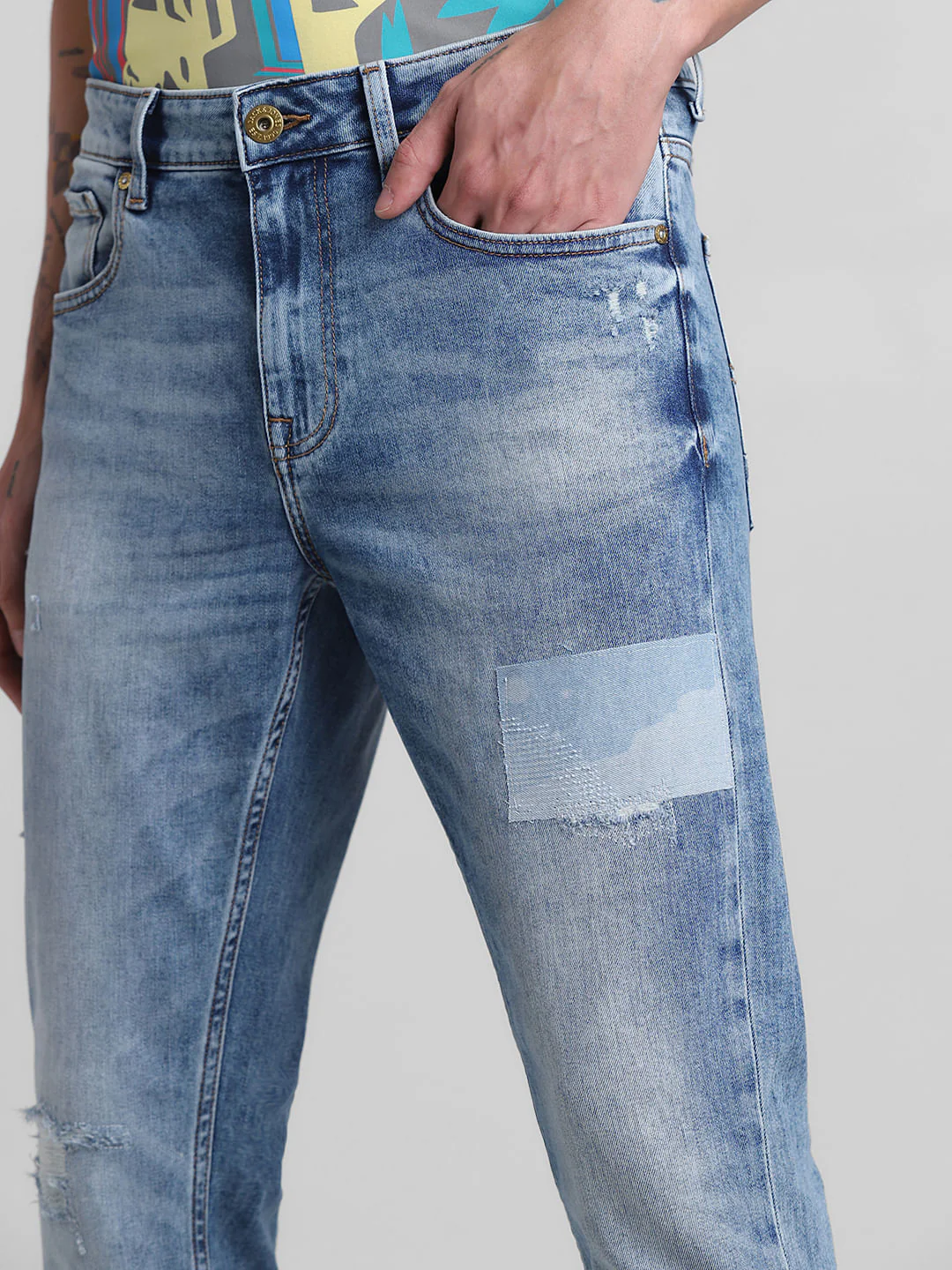 Light Blue Distressed Clark Regular Fit Jeans - Image 4