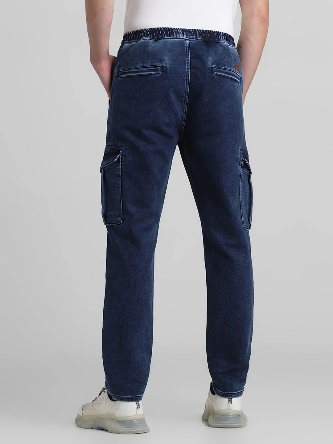 Dark Blue Low Rise Washed Denim Joggers - Image 3