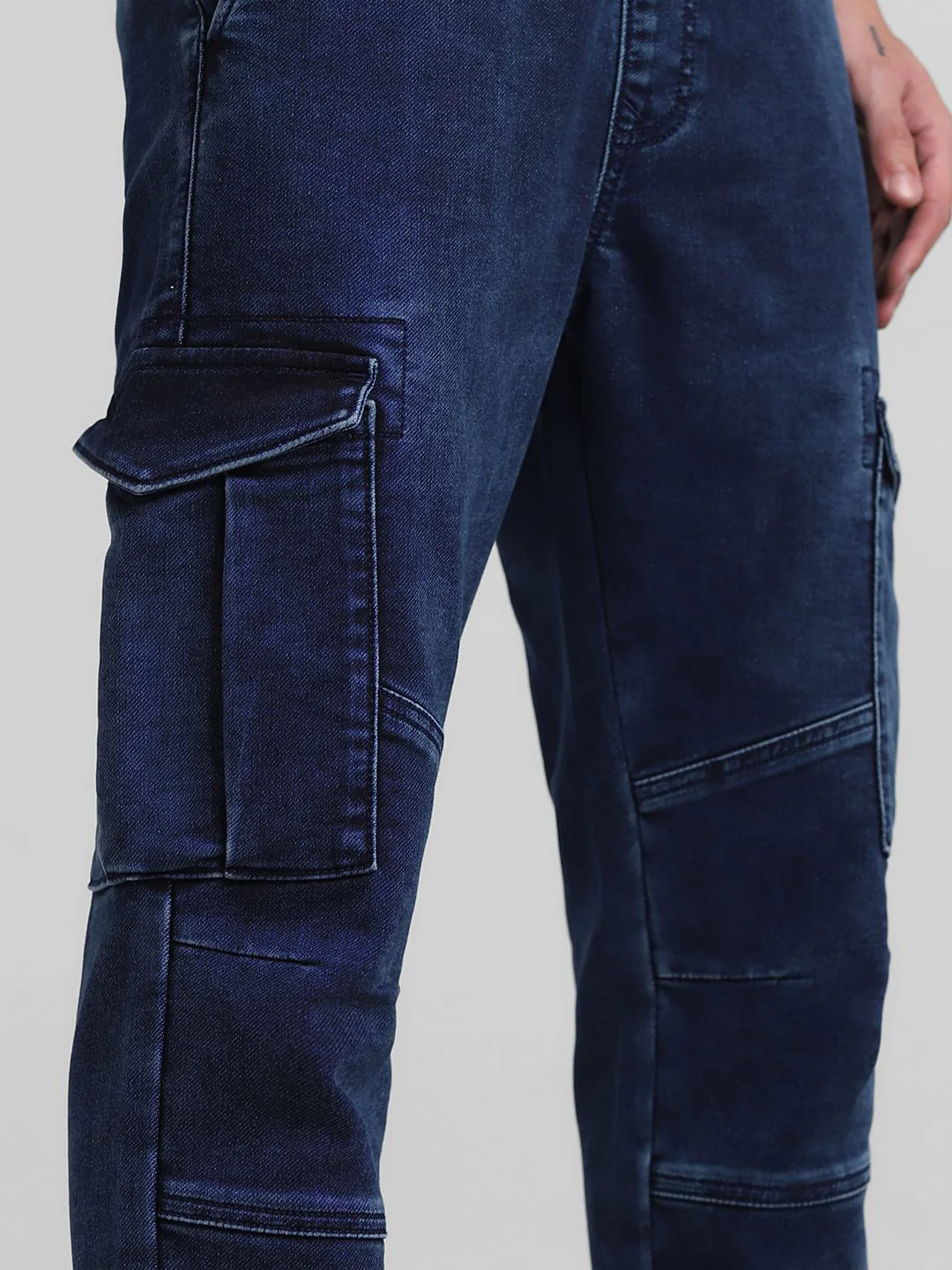 Dark Blue Low Rise Washed Denim Joggers - Image 4
