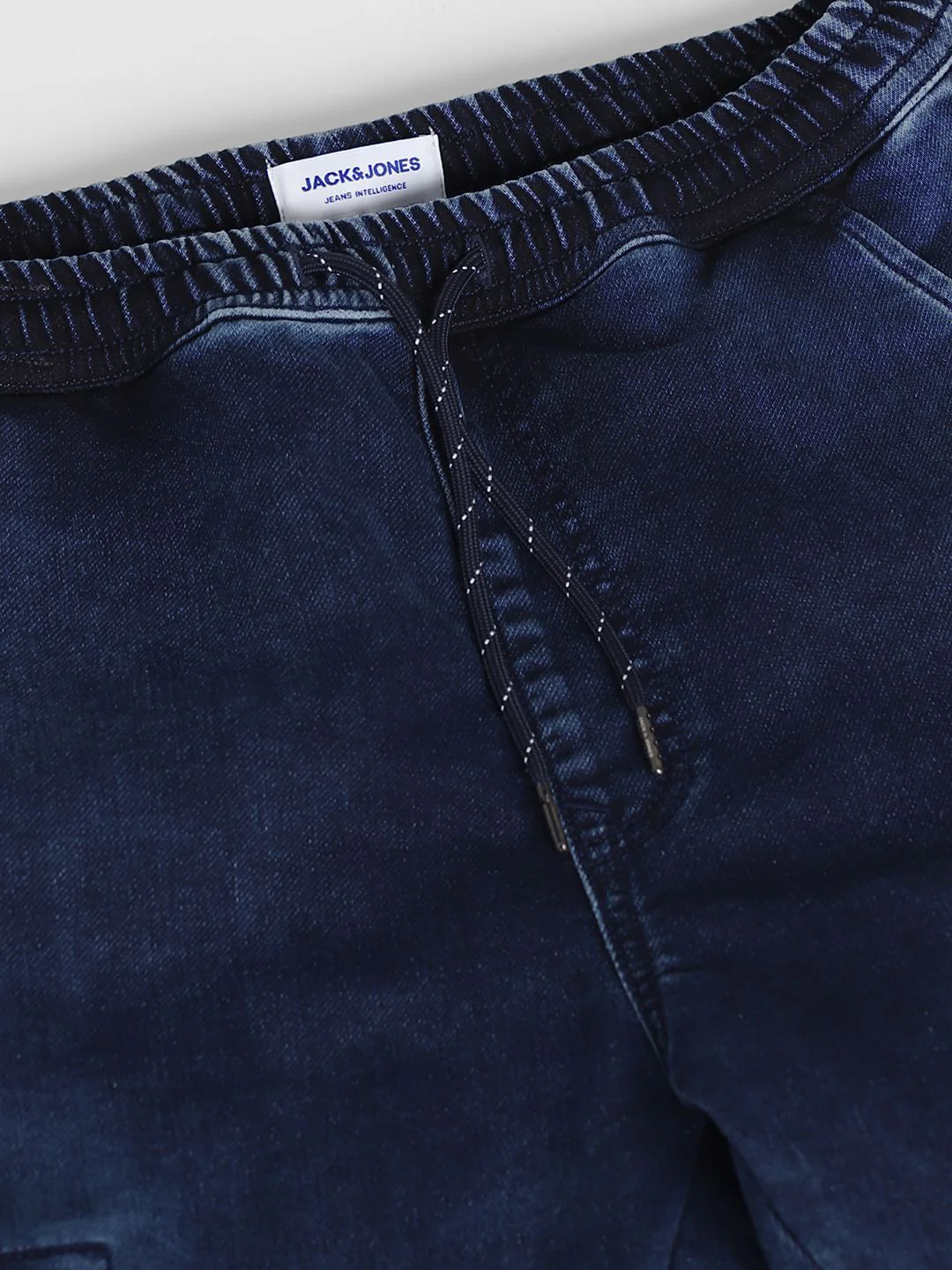 Dark Blue Low Rise Washed Denim Joggers - Image 5
