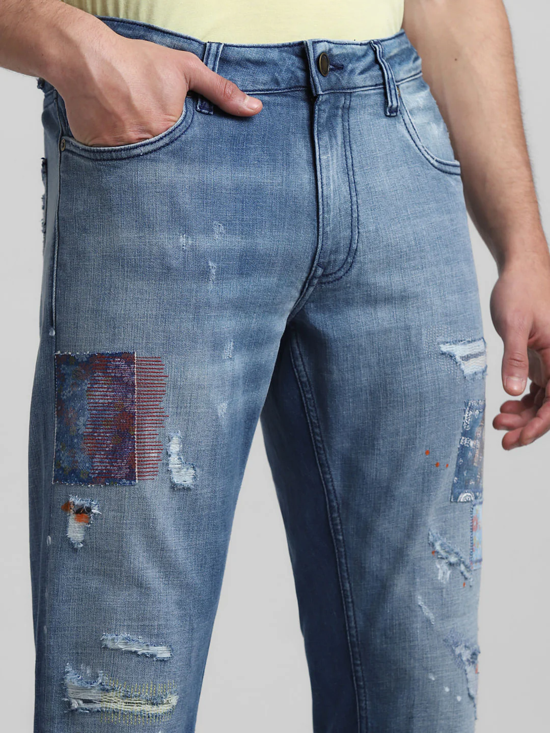Light Blue Low Rise Distressed Tim Anti Fit Jeans - Image 4