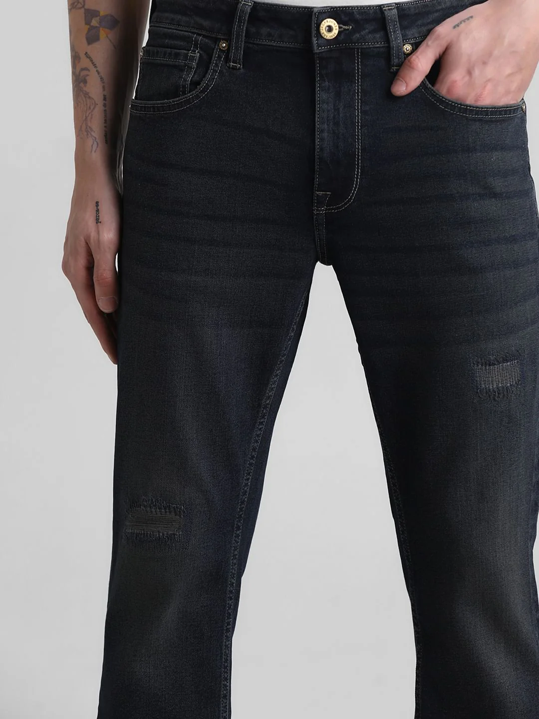 Dark Blue Mid Rise Clark Regular Fit Jeans - Image 4