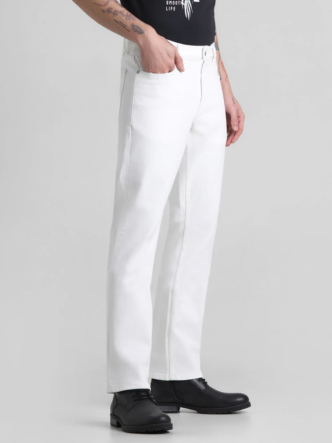 White Mid Rise Clark Regular Fit Jeans - Image 2