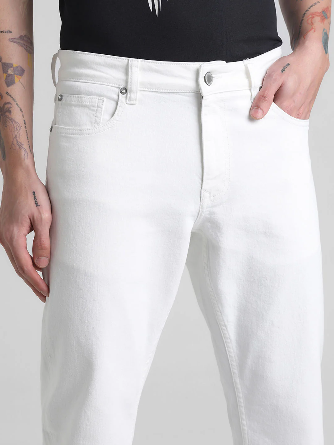 White Mid Rise Clark Regular Fit Jeans - Image 4