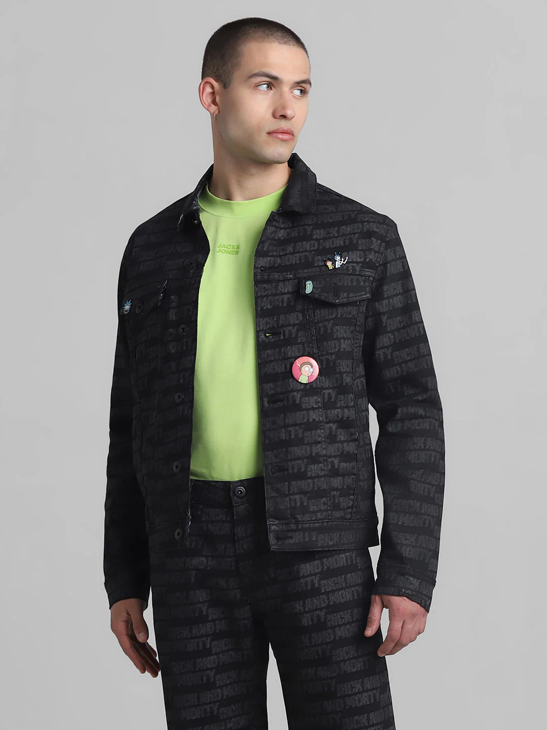 RICK & MORTY Black Printed Co-ord Set Jacket - Image 2