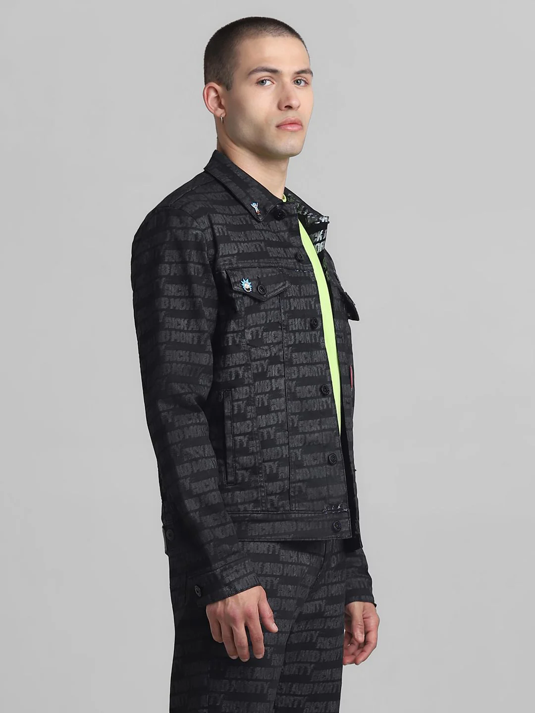 RICK & MORTY Black Printed Co-ord Set Jacket - Image 3