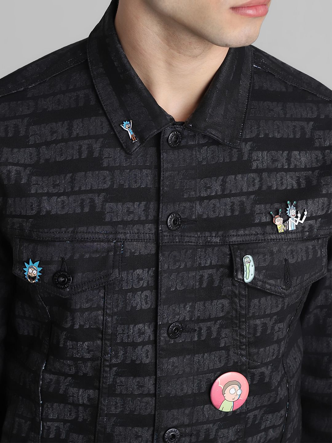 RICK & MORTY Black Printed Co-ord Set Jacket - Image 5