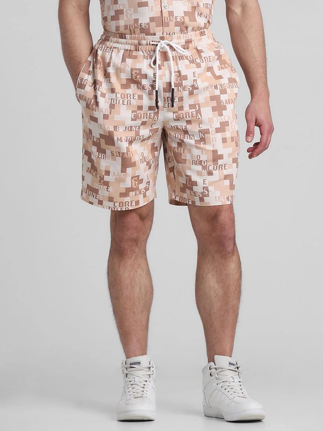 Brown Printed Co-ord Set Shorts