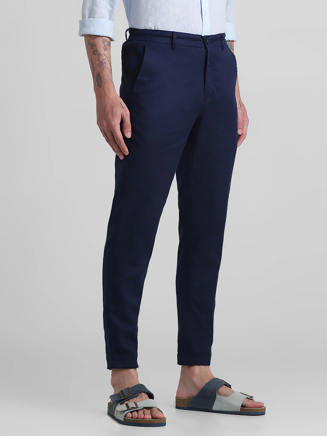 Navy Blue Mid Rise Cotton Pants - Image 2