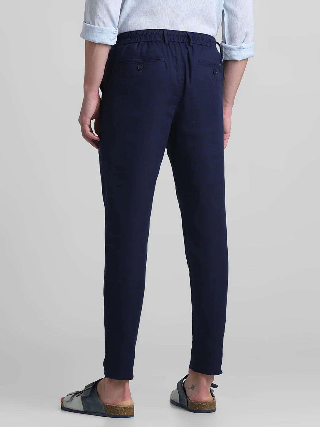 Navy Blue Mid Rise Cotton Pants - Image 3