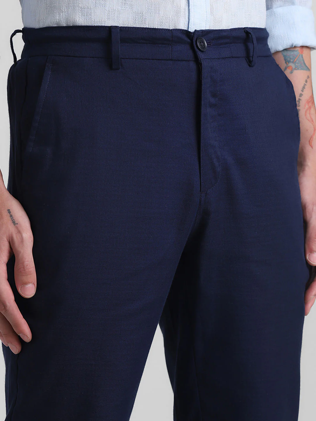 Navy Blue Mid Rise Cotton Pants - Image 4
