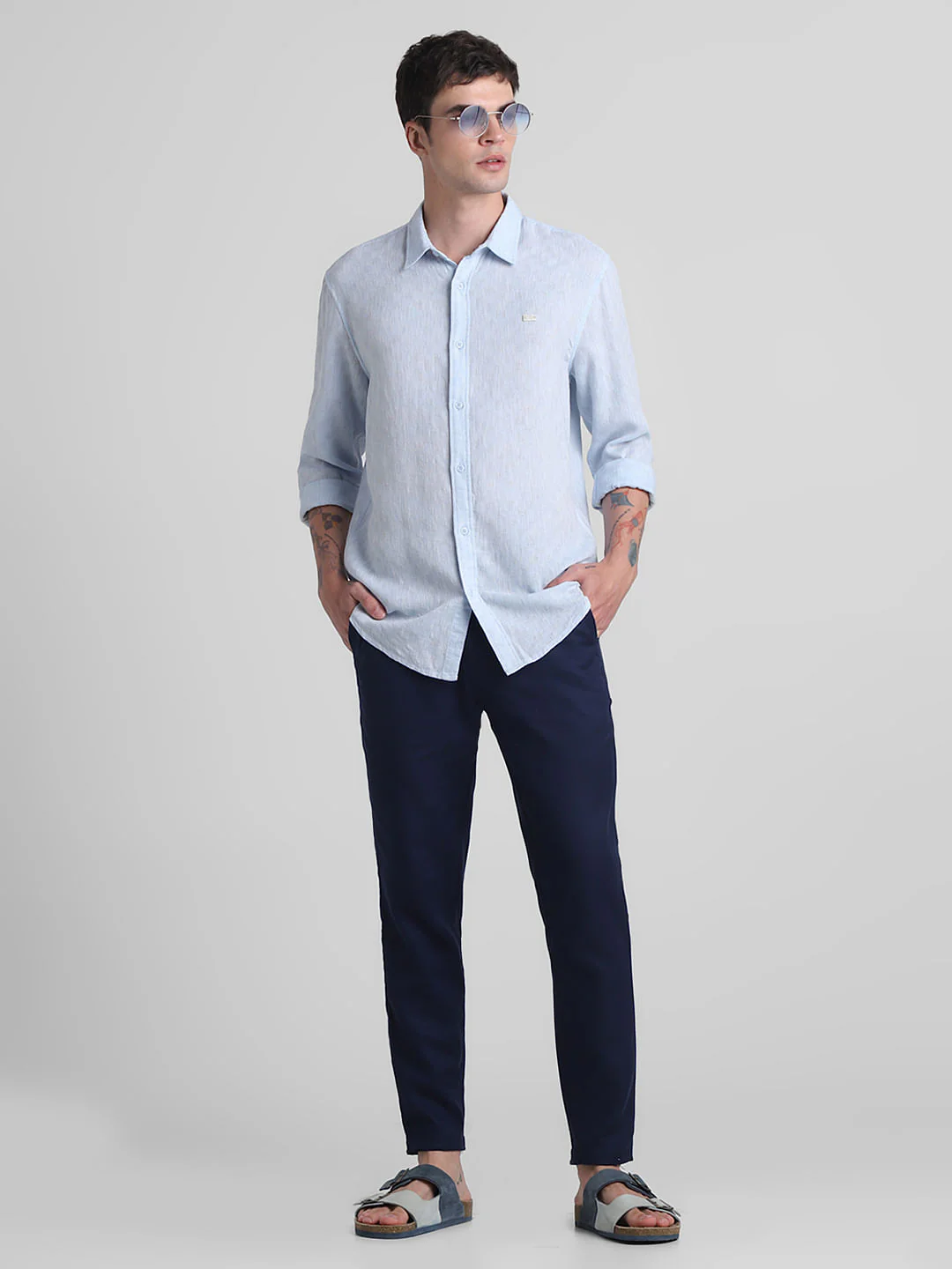Navy Blue Mid Rise Cotton Pants - Image 6