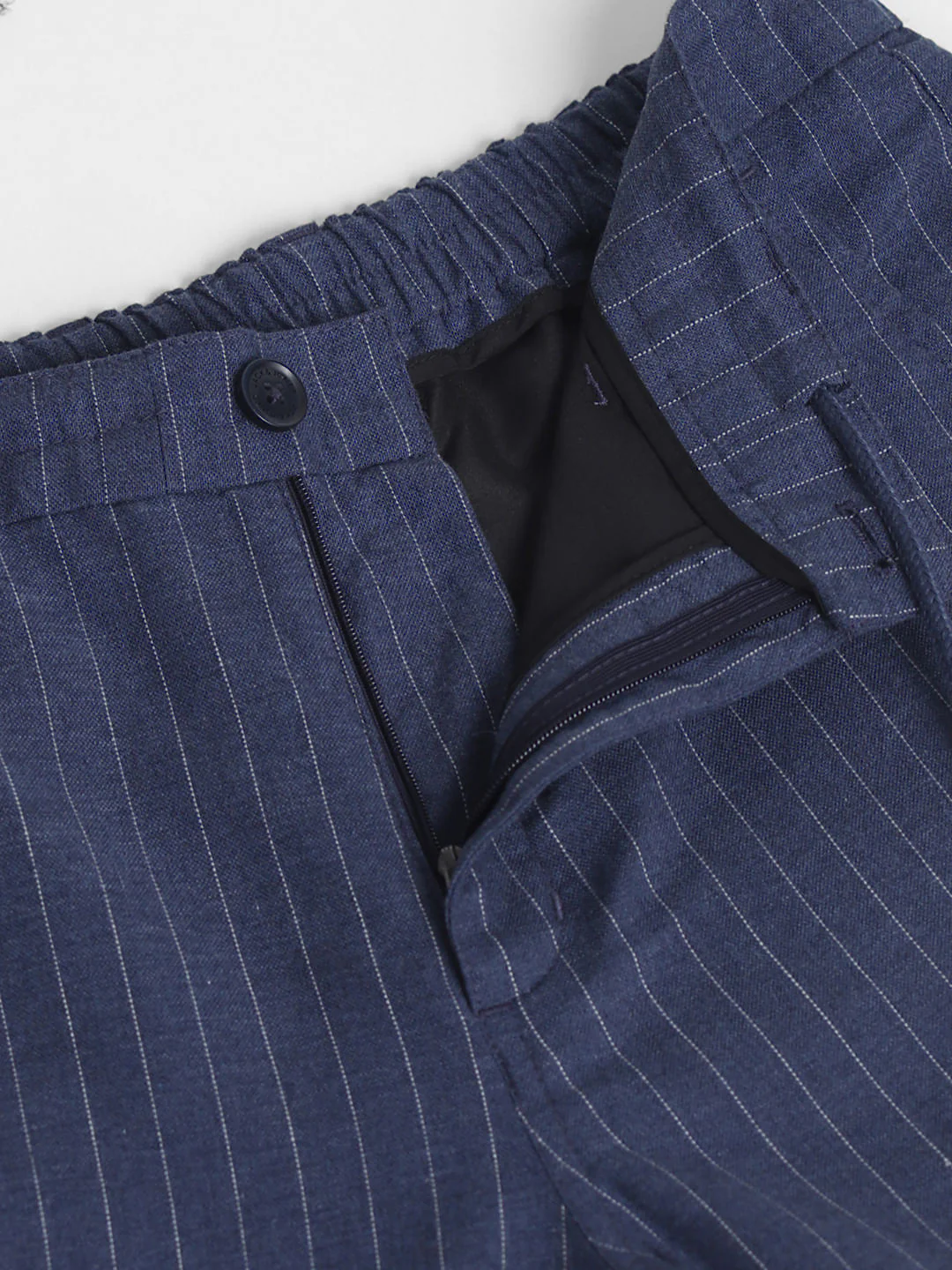 Navy Blue Mid Rise Striped Cotton Pants - Image 5