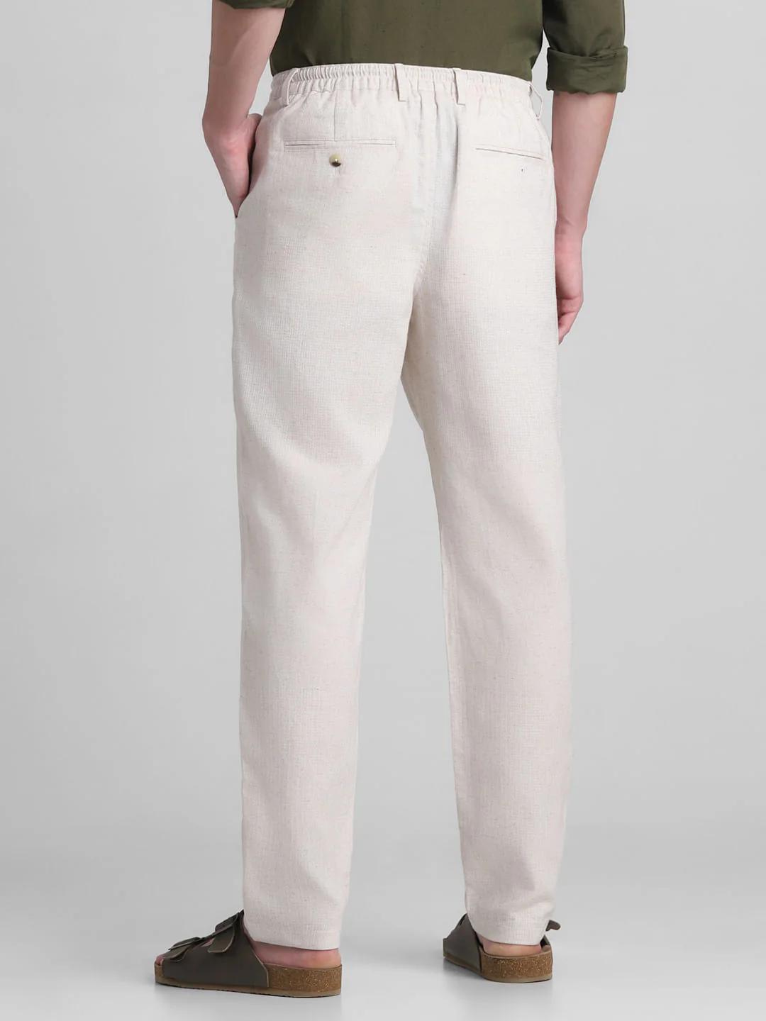 Beige Mid Rise Slim Fit Pants - Image 3