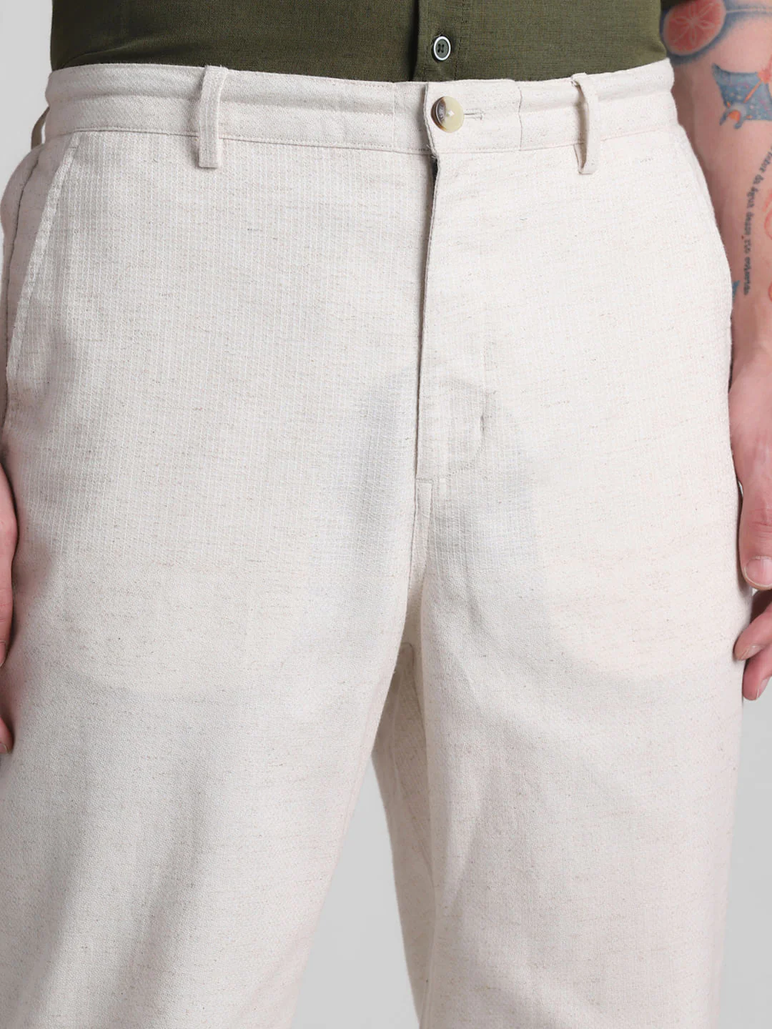 Beige Mid Rise Slim Fit Pants - Image 4