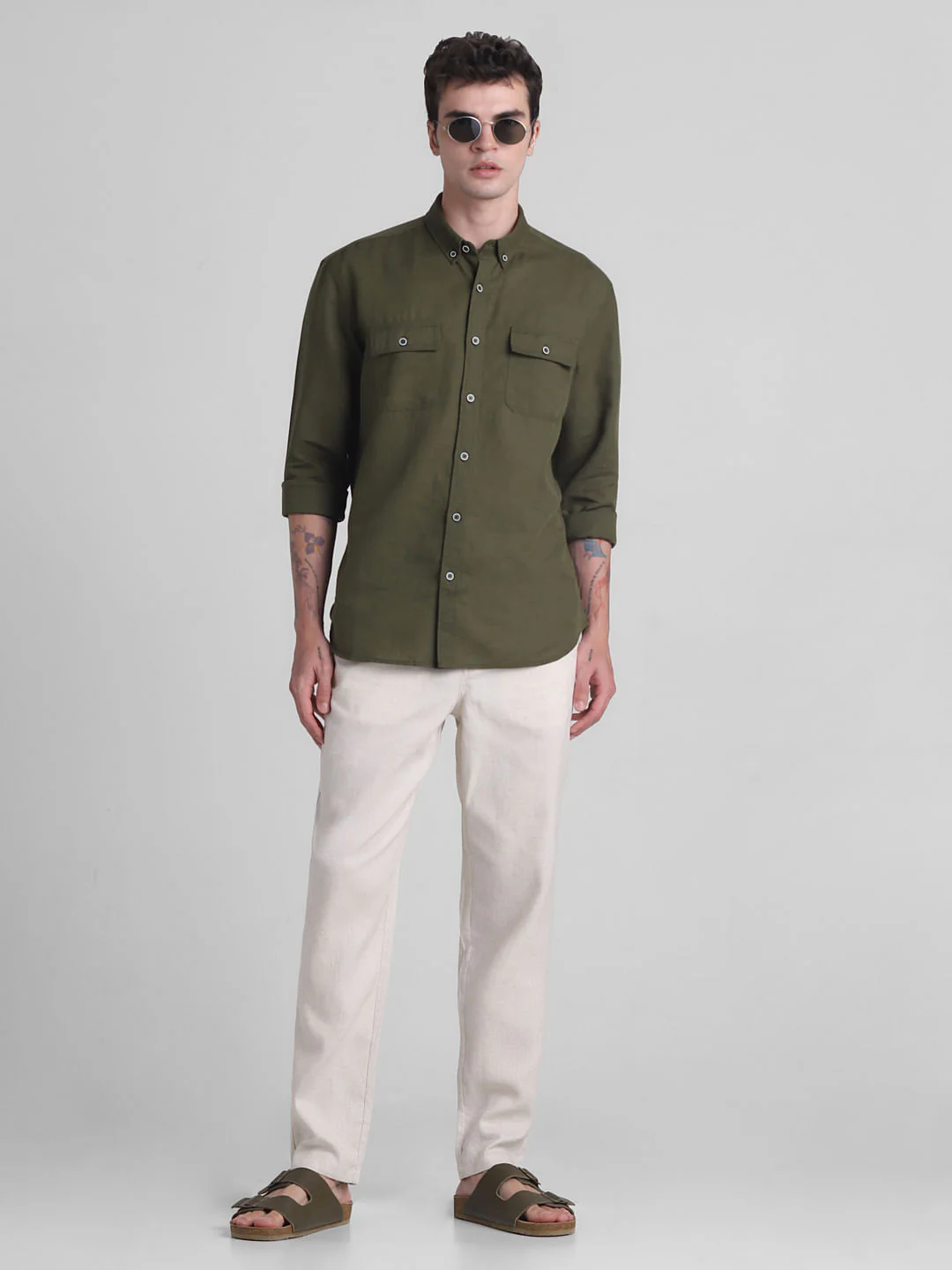 Beige Mid Rise Slim Fit Pants - Image 5
