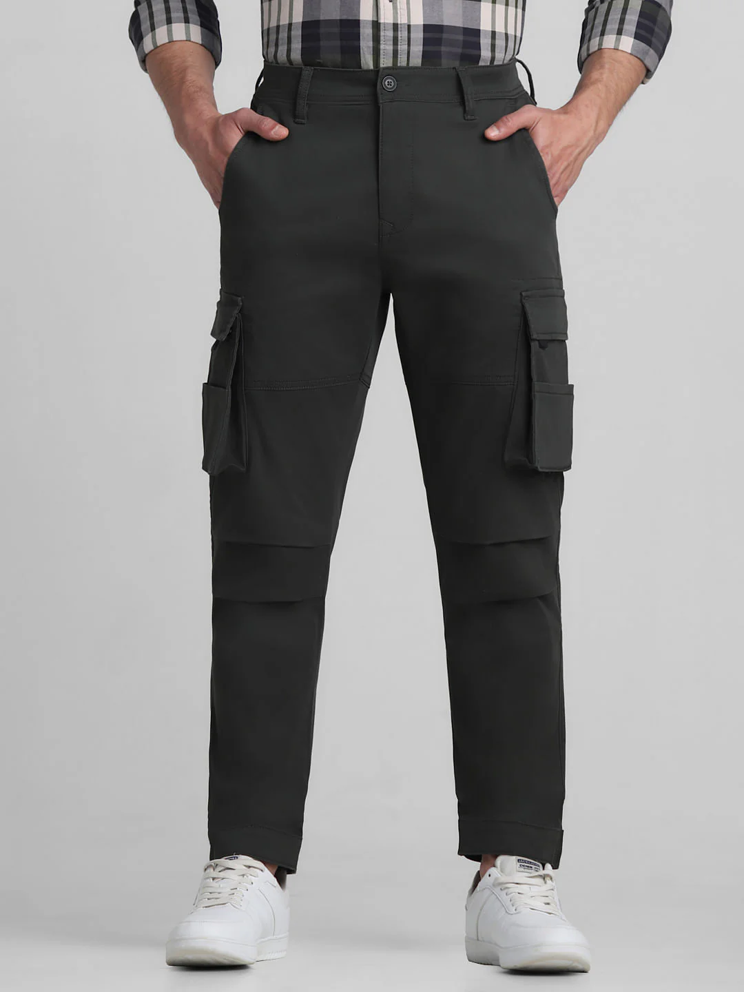 Dark Green Mid Rise Cargo Pants