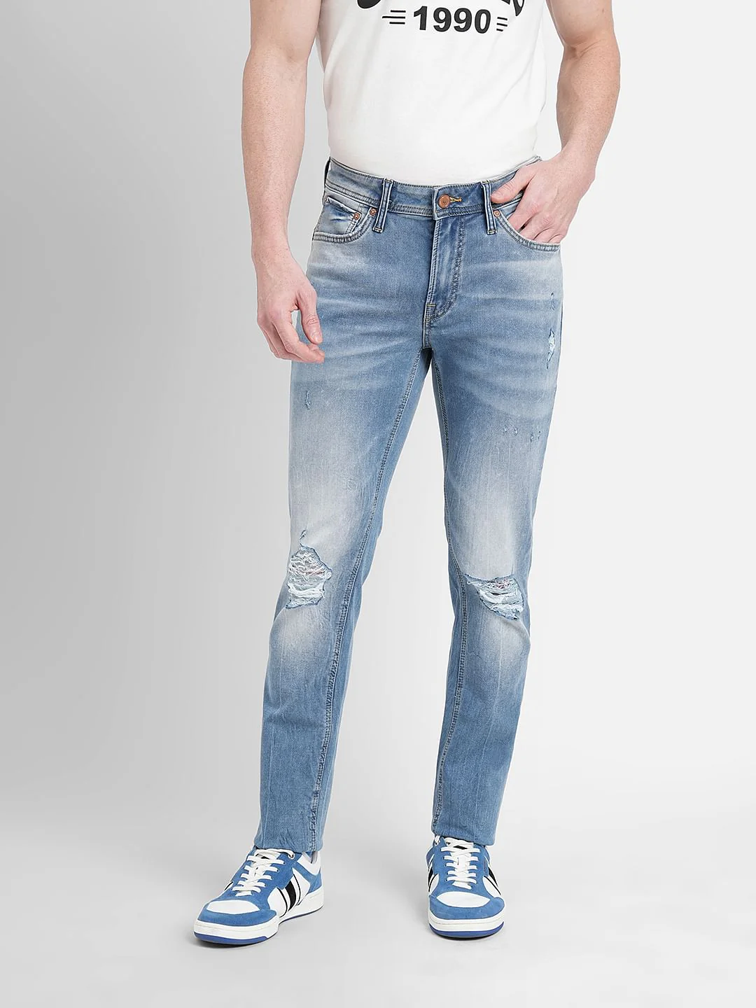 Blue Low Rise Distressed Ben Skinny Fit Jeans - Image 2
