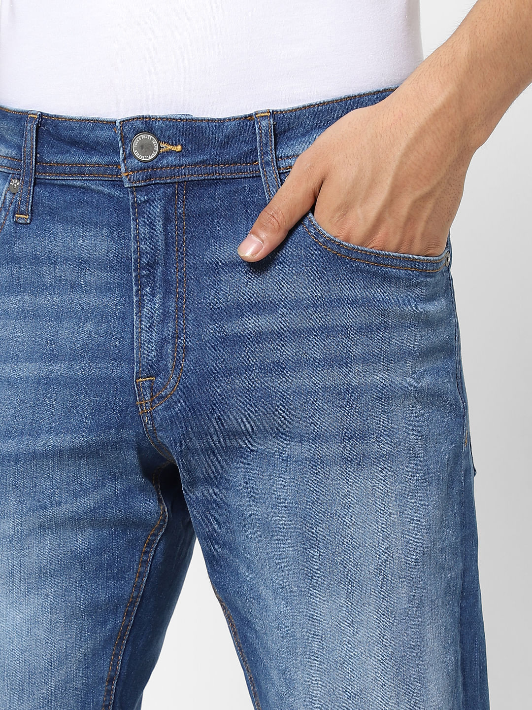 Light Blue Low Rise Washed Slim Jeans - Image 5