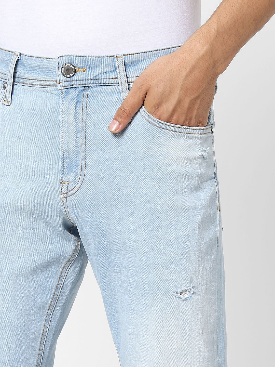 Light Blue Low Rise Distressed Glenn Slim Jeans - Image 5