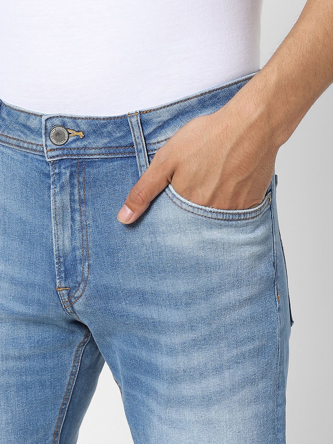 Light Blue Low Rise Distressed Glenn Slim Jeans - Image 5