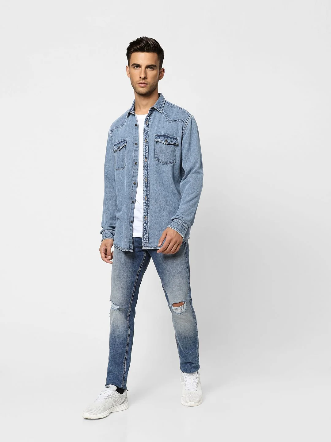 Blue Low Rise Ripped  Glenn Slim Jeans