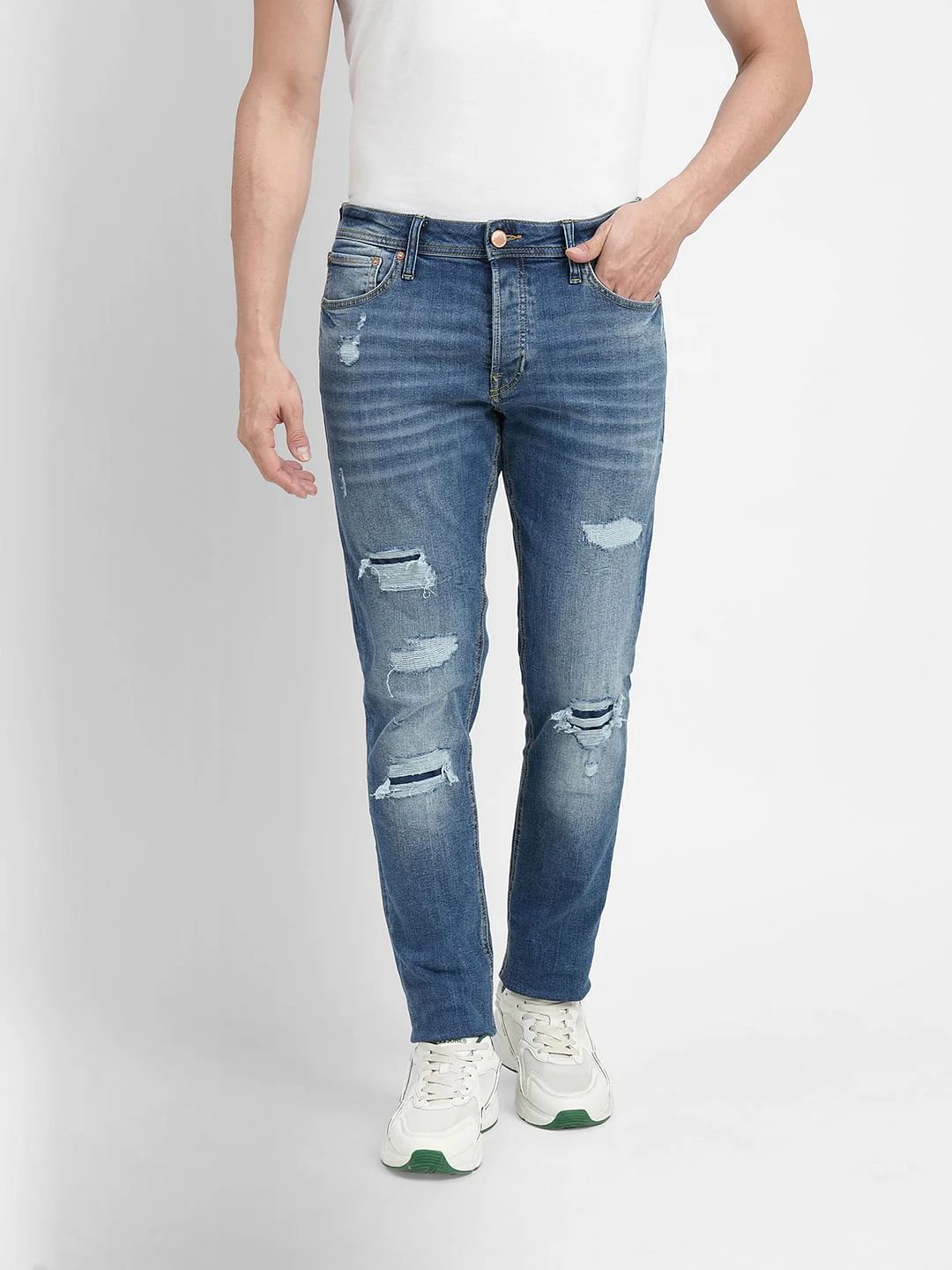 Blue Low Rise Distressed Glenn Slim Fit Jeans - Image 2