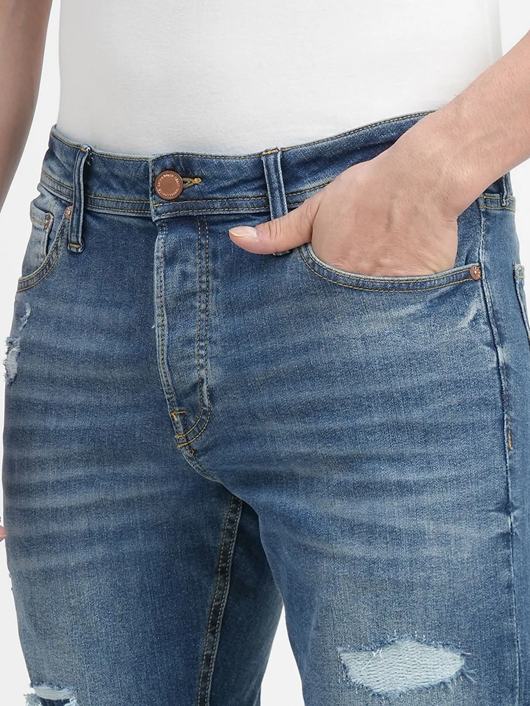 Blue Low Rise Distressed Glenn Slim Fit Jeans - Image 5