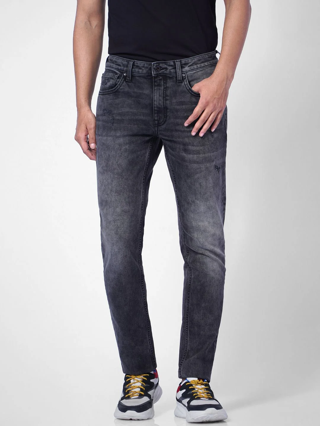 Black Low Rise Distressed Ben Skinny Jeans - Image 2