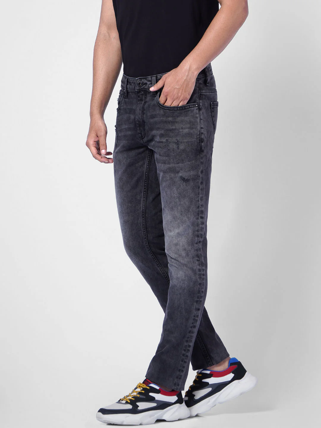 Black Low Rise Distressed Ben Skinny Jeans - Image 3