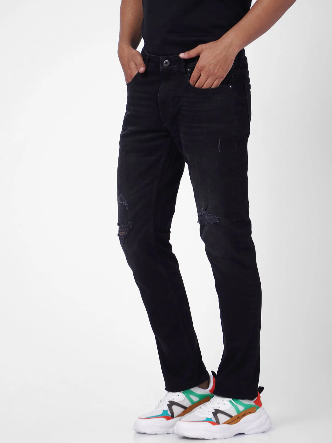 Black Low Rise Ripped Skinny Jeans - Image 3
