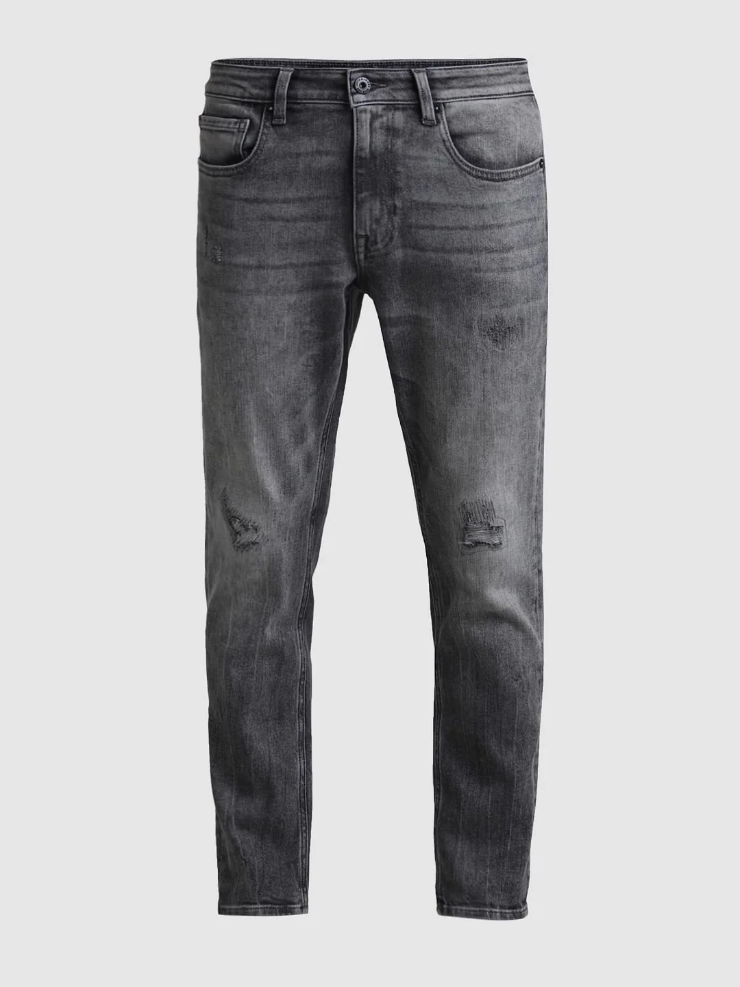 Grey Mid Rise Distressed Brak Slim Jeans - Image 6