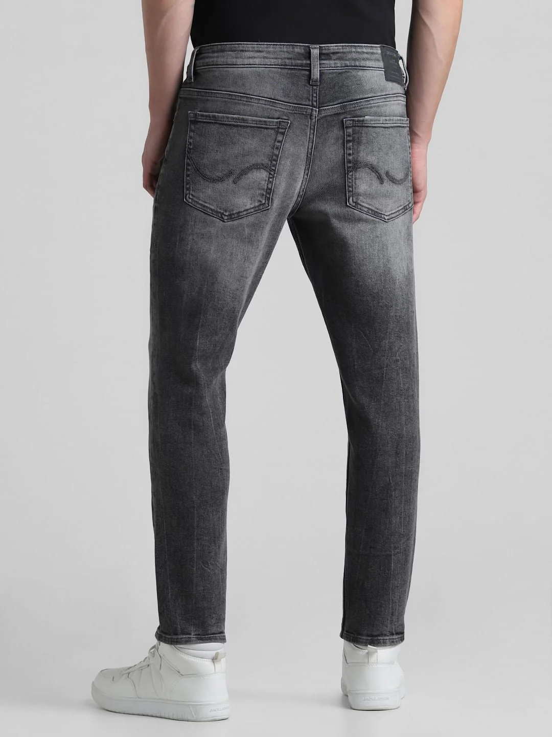 Grey Distressed Cropped Slim Fit Jeans - Image 3