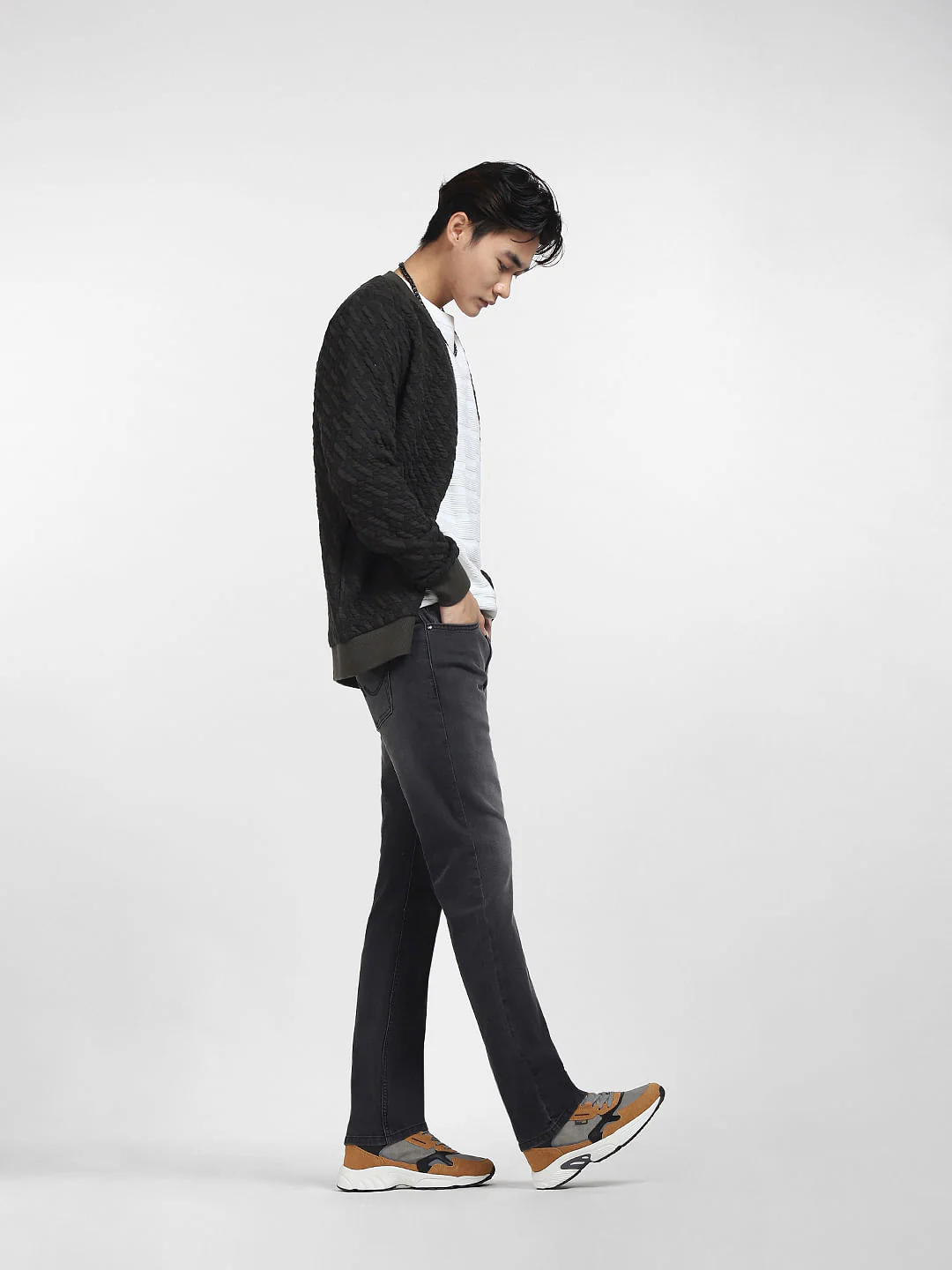 Grey Mid Rise Clark Regular Fit Jeans