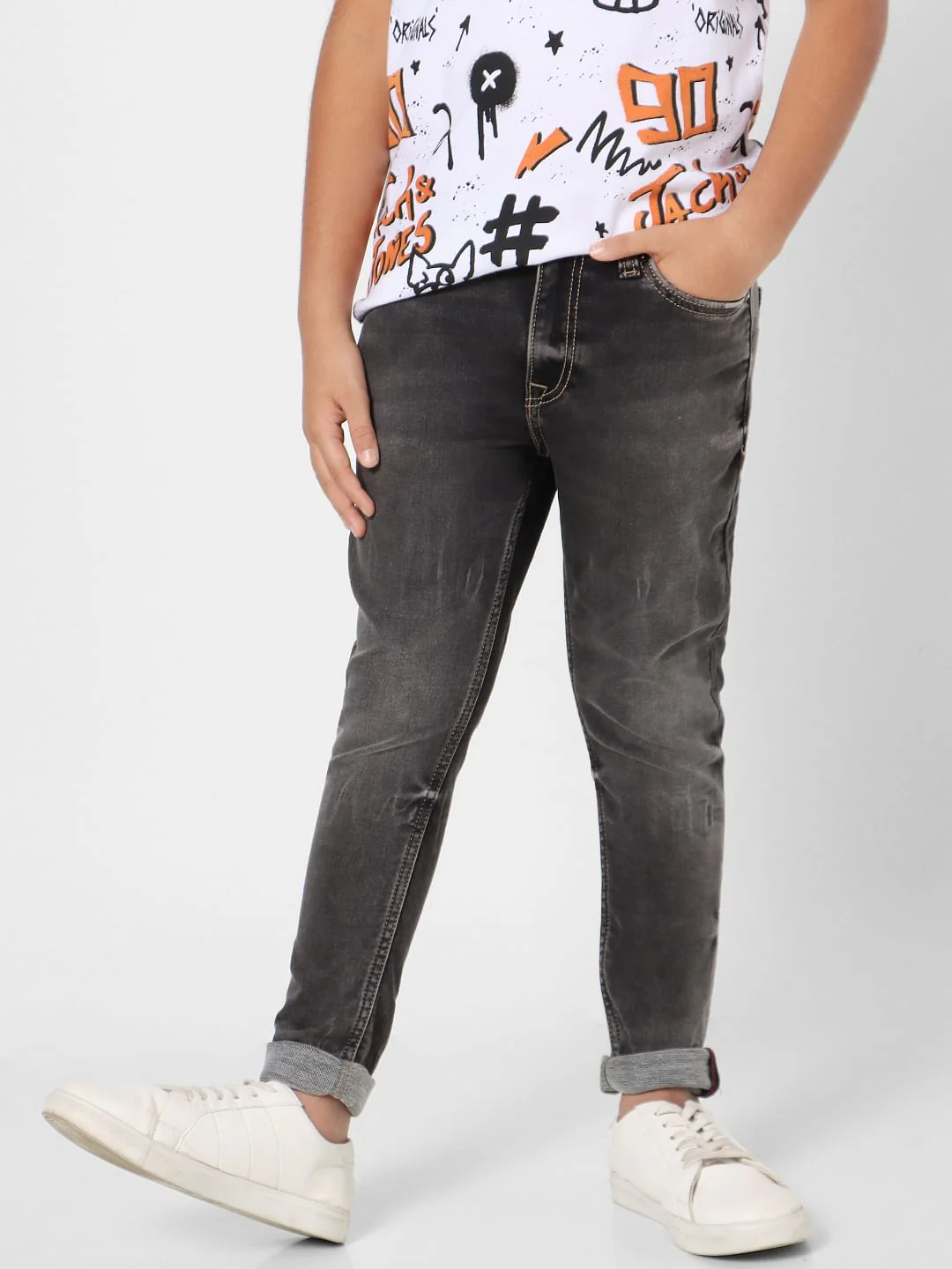 Boys Grey Mid Rise Glenn Slim Fit Jeans - Image 2
